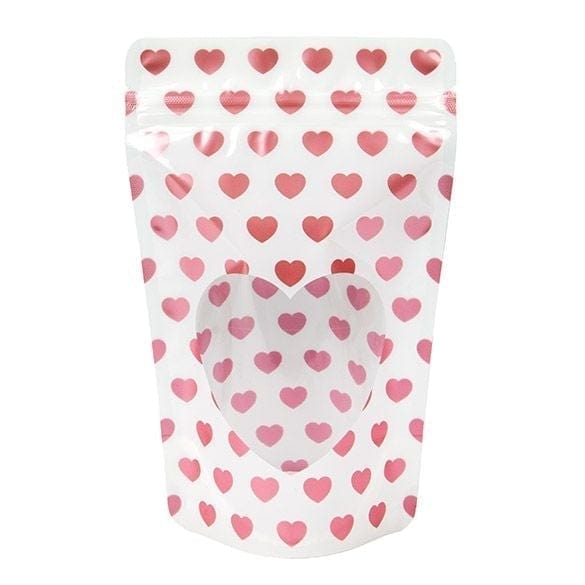 White Stand Up Zipper Bag with Rose Gold Mini Hearts (1/2 Ounce)