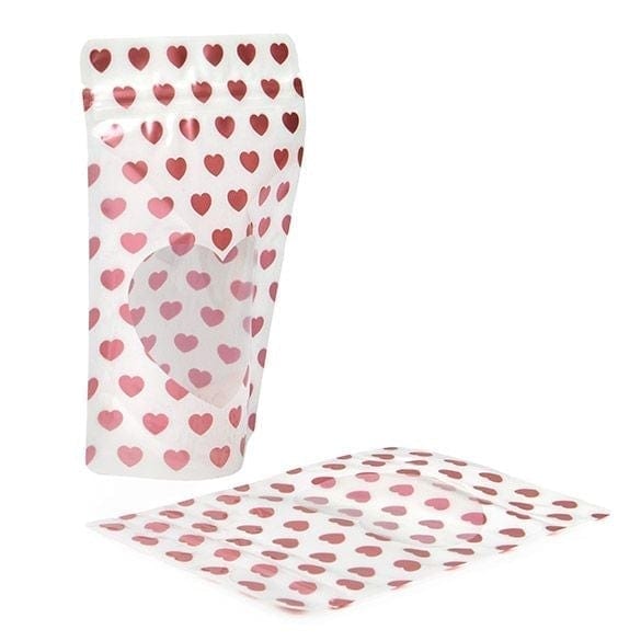 White Stand Up Zipper Bag with Rose Gold Mini Hearts (1/2 Ounce)